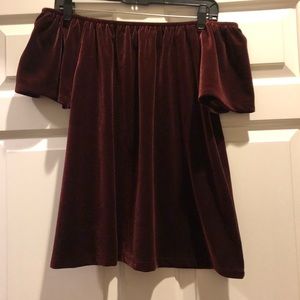 Off shoulder deep red velvet top